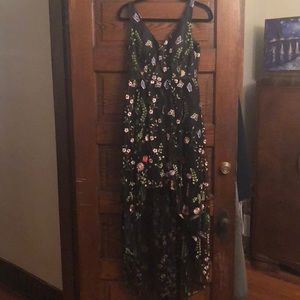 Embroidered and beaded high low party dress